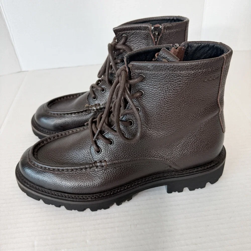 BOSS Julyo Halb Mens Hammered Brown Leather Lug Sole Ankle Boots Size 41 US 8